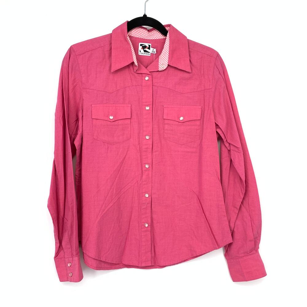 Vintage 90s Rockies Pink Western Pearl Snap Front Shirt Women Size Medium